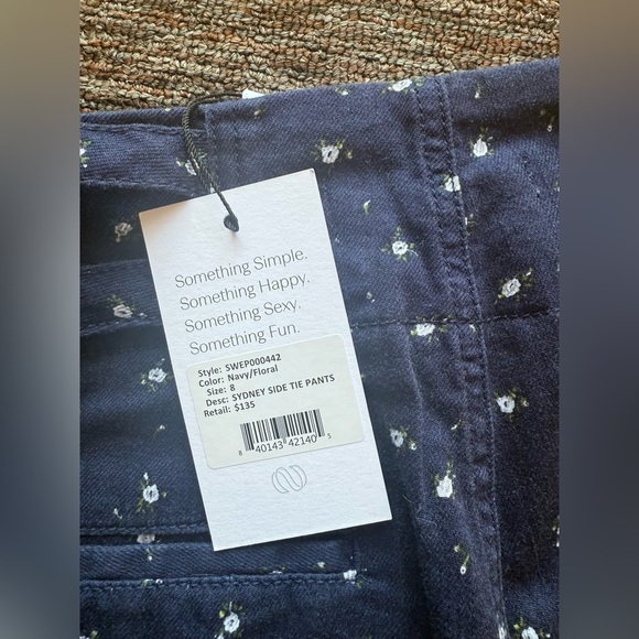 SOMETHING NAVY Sydney Side Tie Barrel Leg Denim Pants - Navy Floral Size 8 - Picture 10 of 11